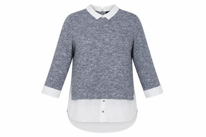 Wallis Women Grey UK 14 Layered Collared Tunic Blouse Long Sleeve