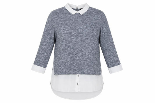 Wallis Women Grey UK 14 Layered Collared Tunic Blouse Long Sleeve