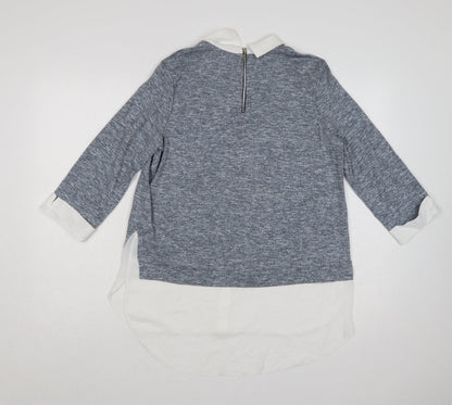 Wallis Women Grey UK 14 Layered Collared Tunic Blouse Long Sleeve