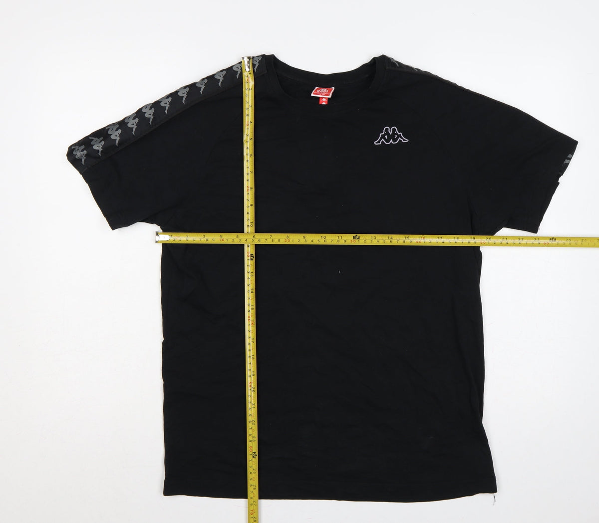 Kappa Mens Black Large Logo Tape Crew Neck Short Sleeve T-Shirt