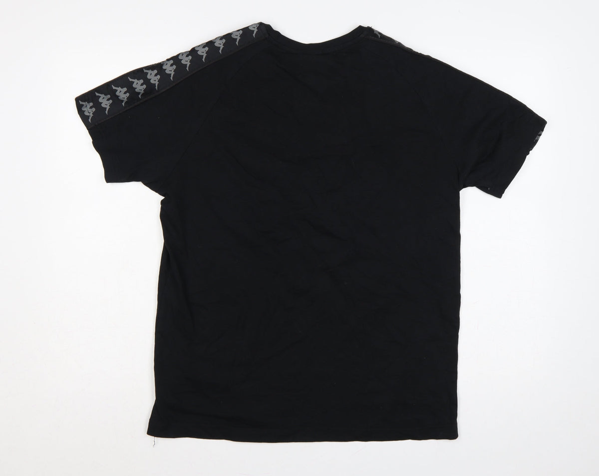 Kappa Mens Black Large Logo Tape Crew Neck Short Sleeve T-Shirt