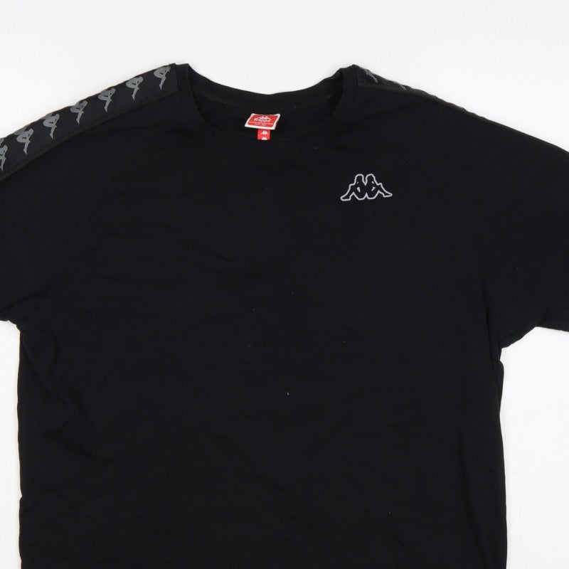 Kappa Mens Black Large Logo Tape Crew Neck Short Sleeve T-Shirt
