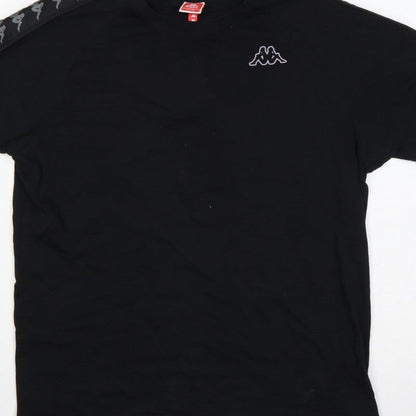 Kappa Mens Black Large Logo Tape Crew Neck Short Sleeve T-Shirt
