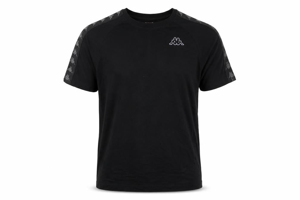 Kappa Mens Black Large Logo Tape Crew Neck Short Sleeve T-Shirt