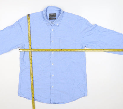 Primark Men Blue M Slim Fit Cotton Button-Down Long Sleeve Shirt