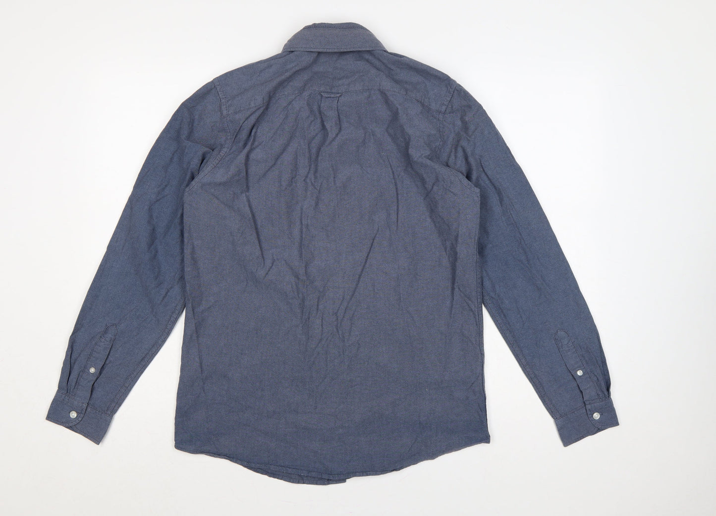 Primark Men Blue M Slim Fit Cotton Chambray Button-Down Shirt