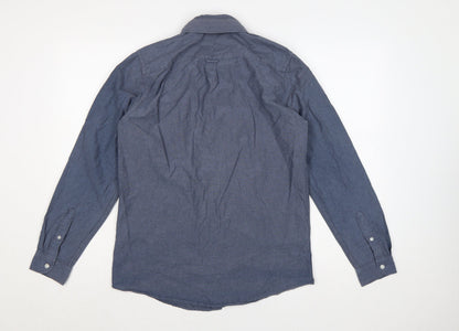 Primark Men Blue M Slim Fit Cotton Chambray Button-Down Shirt