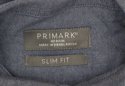 Primark Men Blue M Slim Fit Cotton Chambray Button-Down Shirt