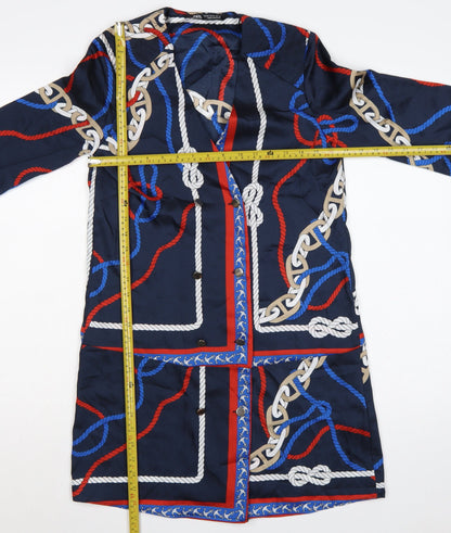 Zara Women Blue XS Shirt Dress Nautical Rope Print Long Sleeve