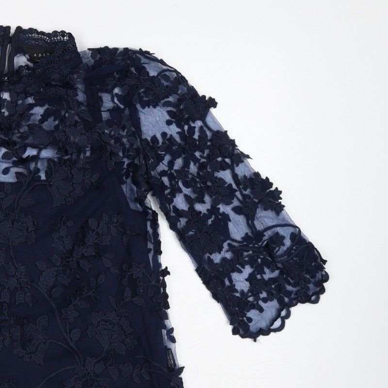 Adiva Women’s Navy Blue M Lace Floral Embroidered 3/4 Sleeve Blouse