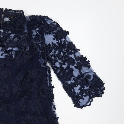 Adiva Women’s Navy Blue M Lace Floral Embroidered 3/4 Sleeve Blouse