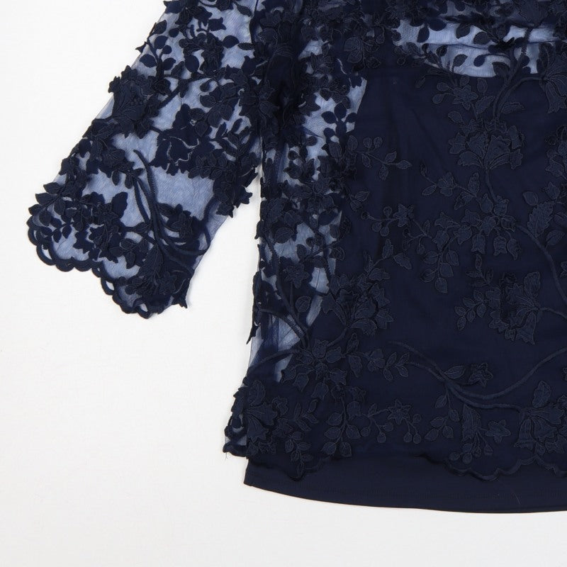 Adiva Women’s Navy Blue M Lace Floral Embroidered 3/4 Sleeve Blouse