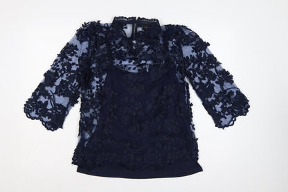 Adiva Women’s Navy Blue M Lace Floral Embroidered 3/4 Sleeve Blouse