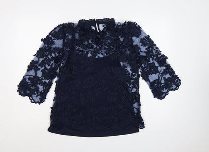 Adiva Women’s Navy Blue M Lace Floral Embroidered 3/4 Sleeve Blouse