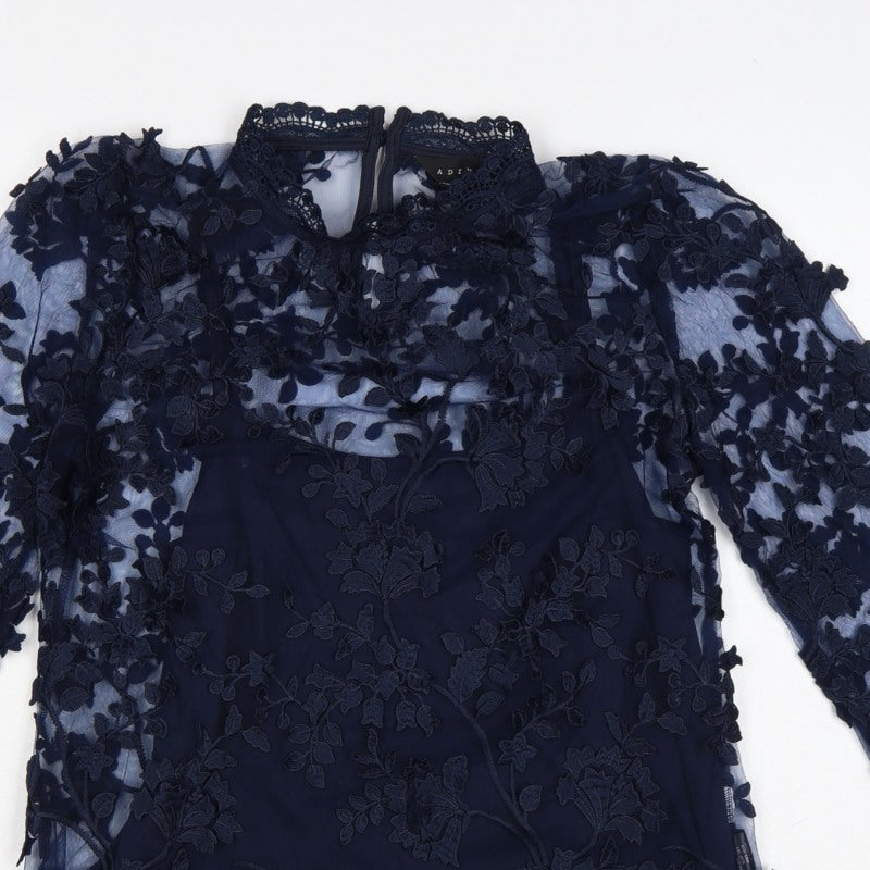 Adiva Women’s Navy Blue M Lace Floral Embroidered 3/4 Sleeve Blouse