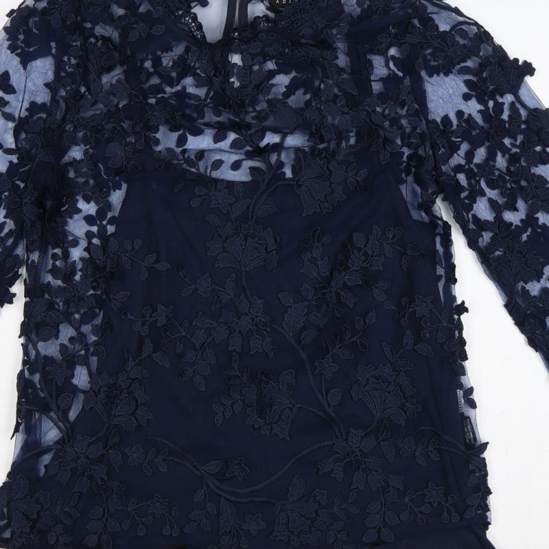 Adiva Women’s Navy Blue M Lace Floral Embroidered 3/4 Sleeve Blouse