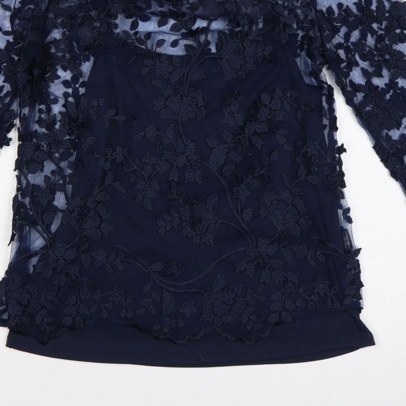 Adiva Women’s Navy Blue M Lace Floral Embroidered 3/4 Sleeve Blouse