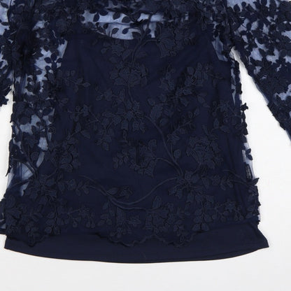 Adiva Women’s Navy Blue M Lace Floral Embroidered 3/4 Sleeve Blouse