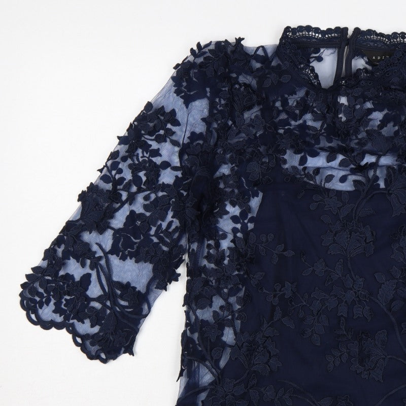 Adiva Women’s Navy Blue M Lace Floral Embroidered 3/4 Sleeve Blouse