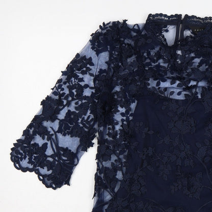 Adiva Women’s Navy Blue M Lace Floral Embroidered 3/4 Sleeve Blouse