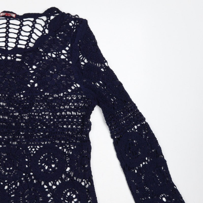 Joe Browns Women Blue UK 8 Crochet Tunic Scoop Neck Long Sleeve Boho Top