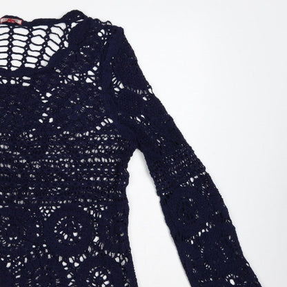 Joe Browns Women Blue UK 8 Crochet Tunic Scoop Neck Long Sleeve Boho Top