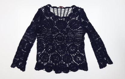 Joe Browns Women Blue UK 8 Crochet Tunic Scoop Neck Long Sleeve Boho Top