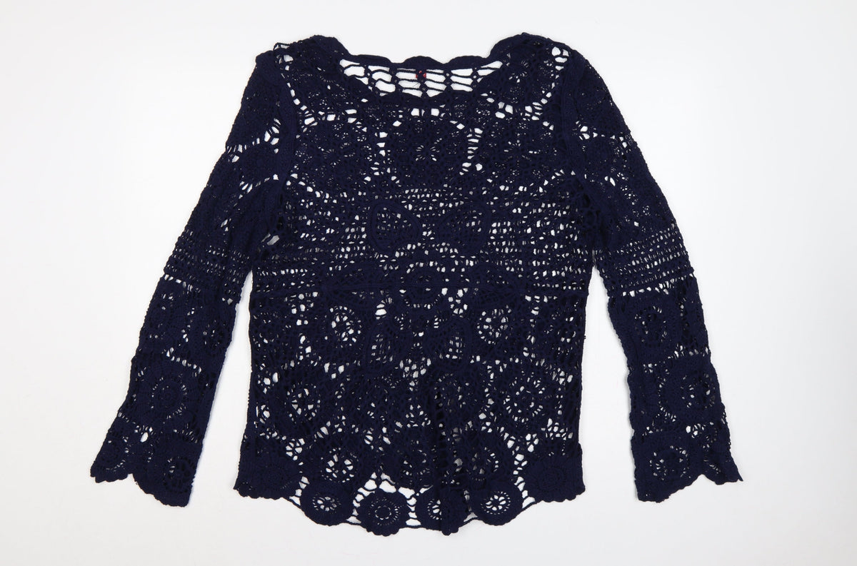 Joe Browns Women Blue UK 8 Crochet Tunic Scoop Neck Long Sleeve Boho Top