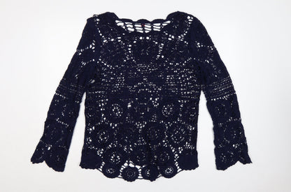 Joe Browns Women Blue UK 8 Crochet Tunic Scoop Neck Long Sleeve Boho Top
