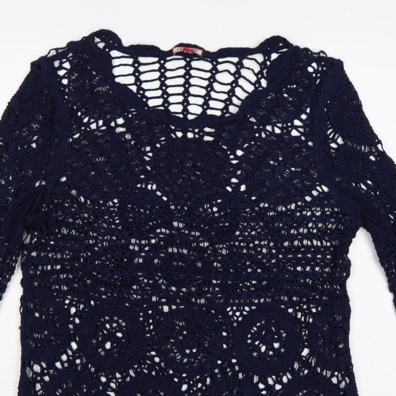 Joe Browns Women Blue UK 8 Crochet Tunic Scoop Neck Long Sleeve Boho Top