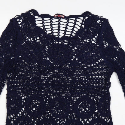 Joe Browns Women Blue UK 8 Crochet Tunic Scoop Neck Long Sleeve Boho Top