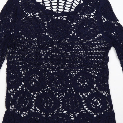 Joe Browns Women Blue UK 8 Crochet Tunic Scoop Neck Long Sleeve Boho Top