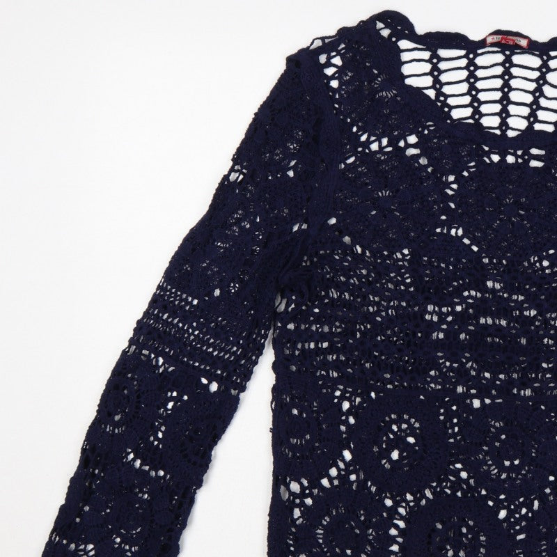 Joe Browns Women Blue UK 8 Crochet Tunic Scoop Neck Long Sleeve Boho Top