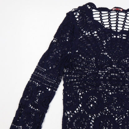 Joe Browns Women Blue UK 8 Crochet Tunic Scoop Neck Long Sleeve Boho Top