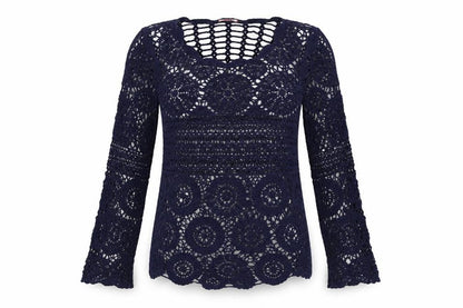 Joe Browns Women Blue UK 8 Crochet Tunic Scoop Neck Long Sleeve Boho Top