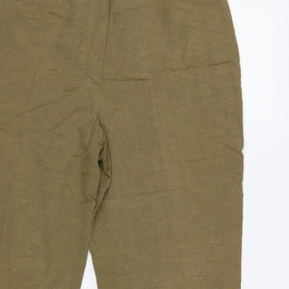 Country Casuals Women Green Size 12 Floral Embroidered Straight Trousers
