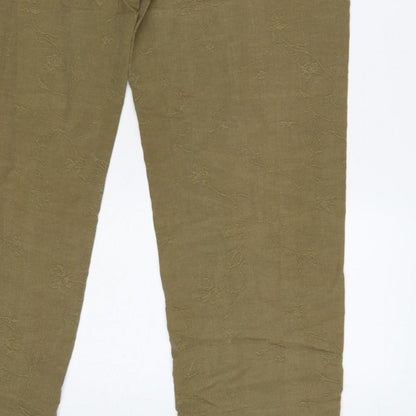 Country Casuals Women Green Size 12 Floral Embroidered Straight Trousers