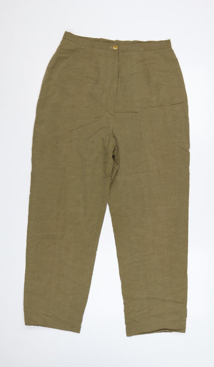 Country Casuals Women Green Size 12 Floral Embroidered Straight Trousers
