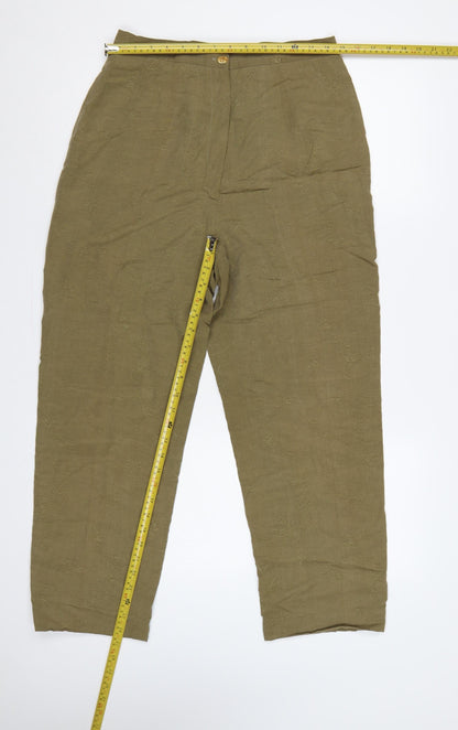 Country Casuals Women Green Size 12 Floral Embroidered Straight Trousers
