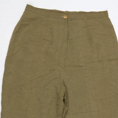Country Casuals Women Green Size 12 Floral Embroidered Straight Trousers