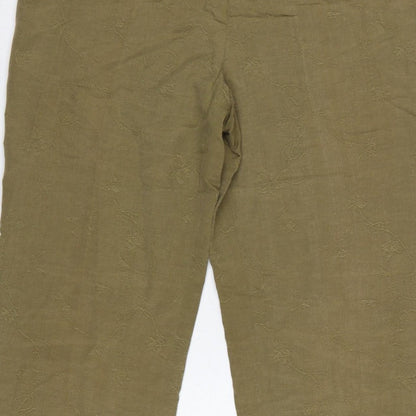 Country Casuals Women Green Size 12 Floral Embroidered Straight Trousers