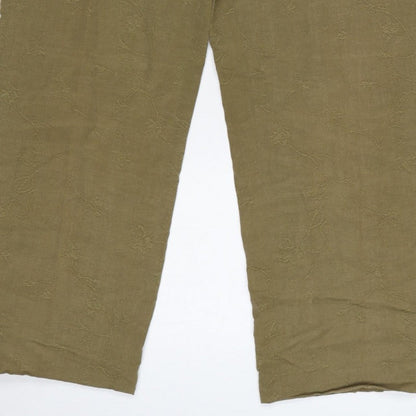 Country Casuals Women Green Size 12 Floral Embroidered Straight Trousers
