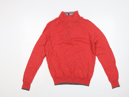 M&S Men’s Red Cotton Cashmere Small 1/2 Zip High Neck Jumper