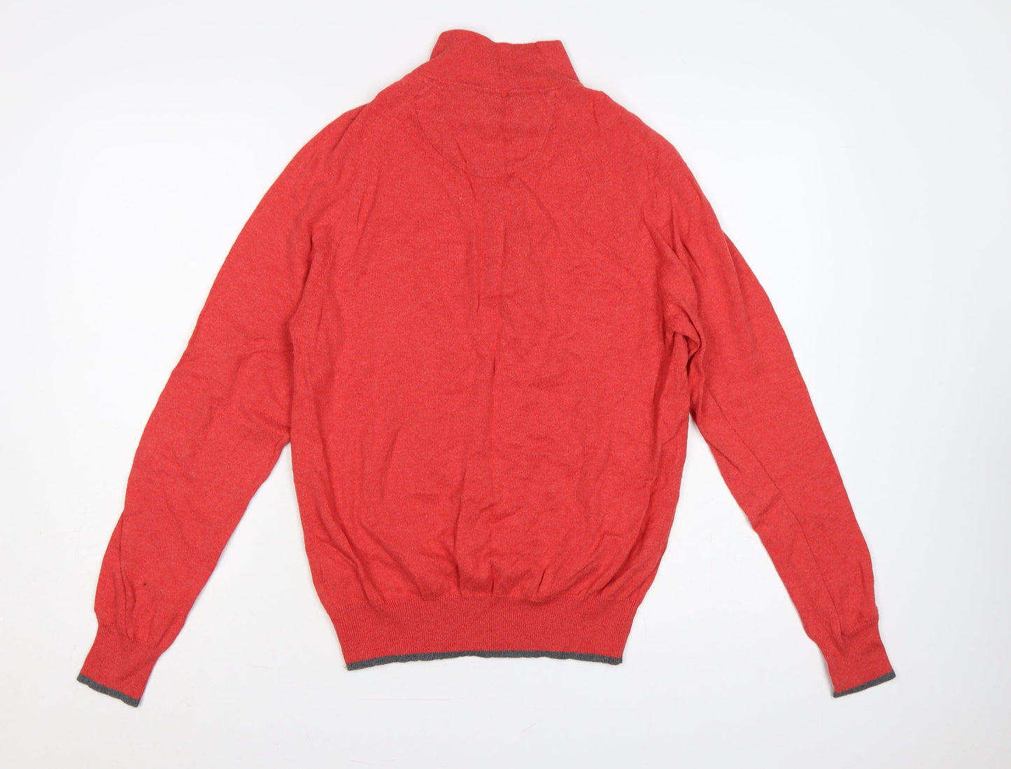 M&S Men’s Red Cotton Cashmere Small 1/2 Zip High Neck Jumper