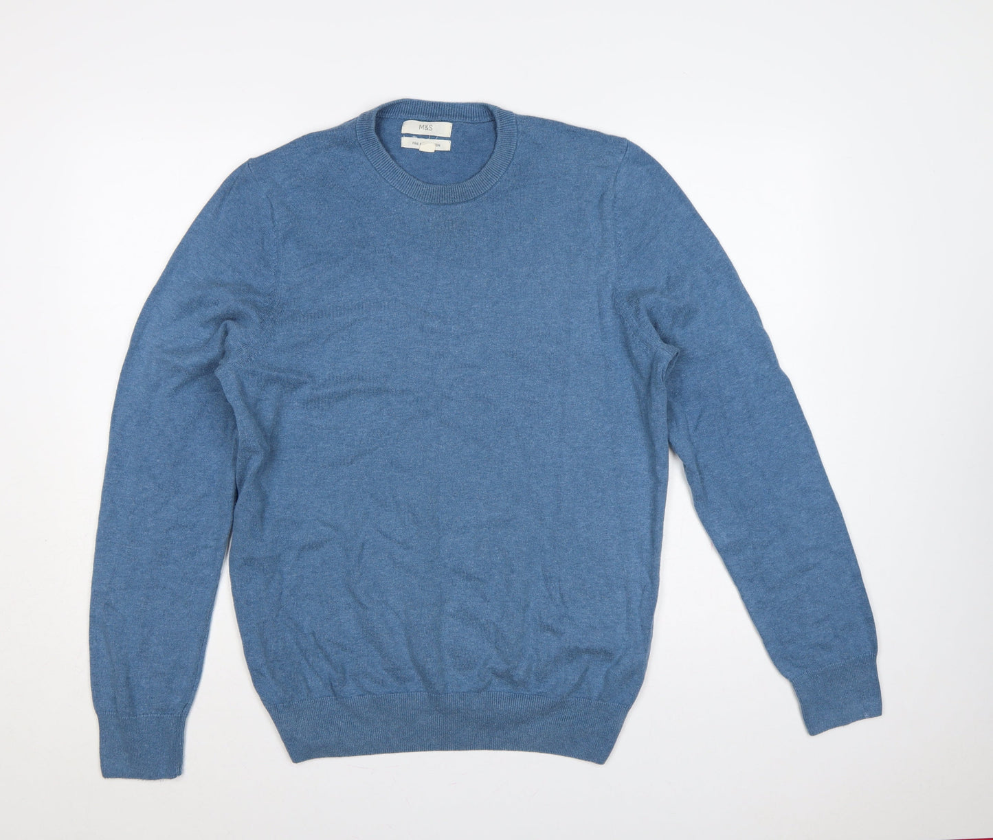 Marks and Spencer Men Blue M Fine Cotton Crew Neck Pullover Jumper