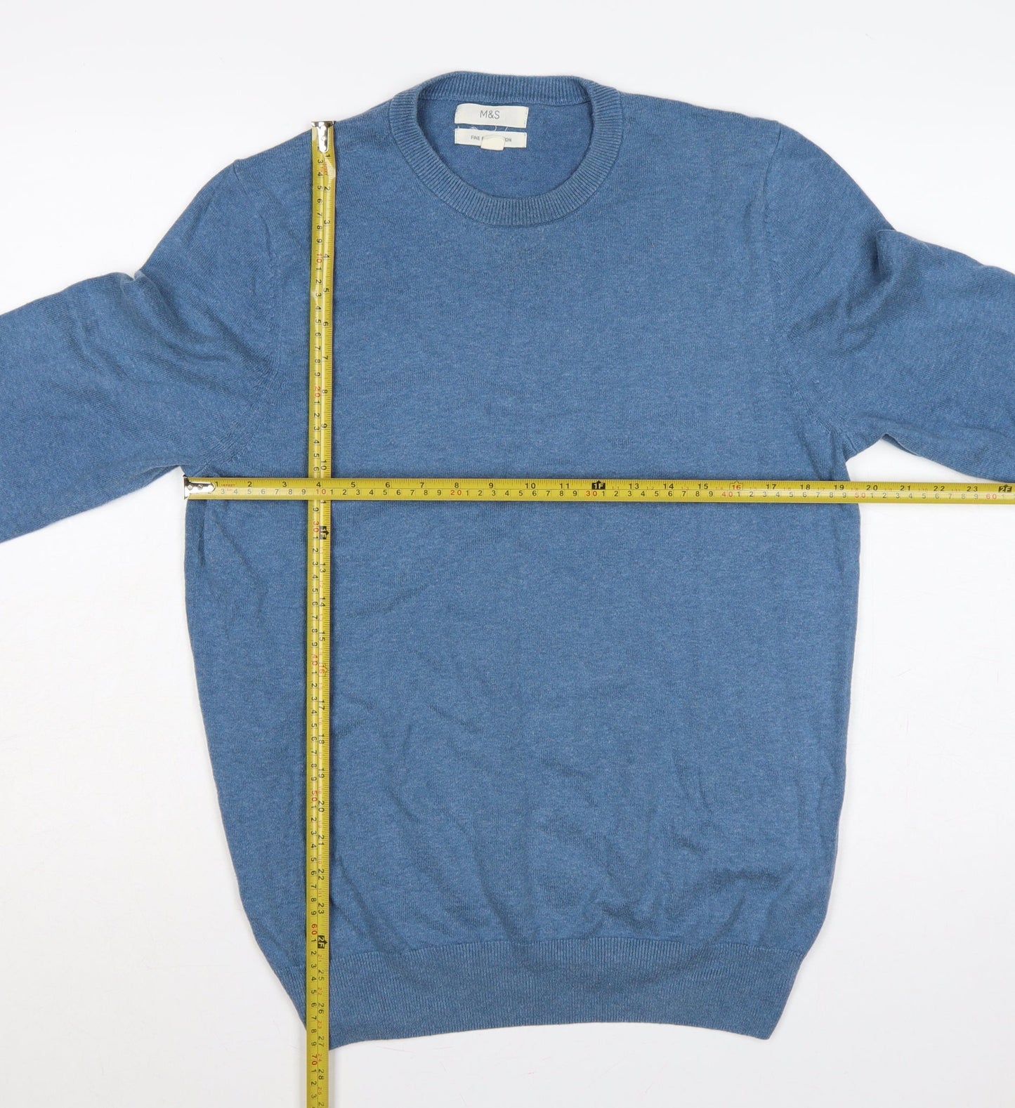 Marks and Spencer Men Blue M Fine Cotton Crew Neck Pullover Jumper