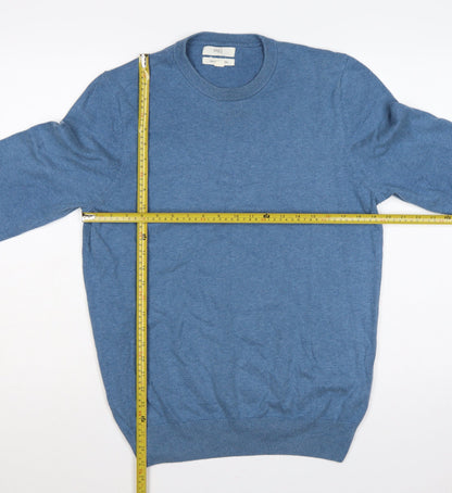 Marks and Spencer Men Blue M Fine Cotton Crew Neck Pullover Jumper