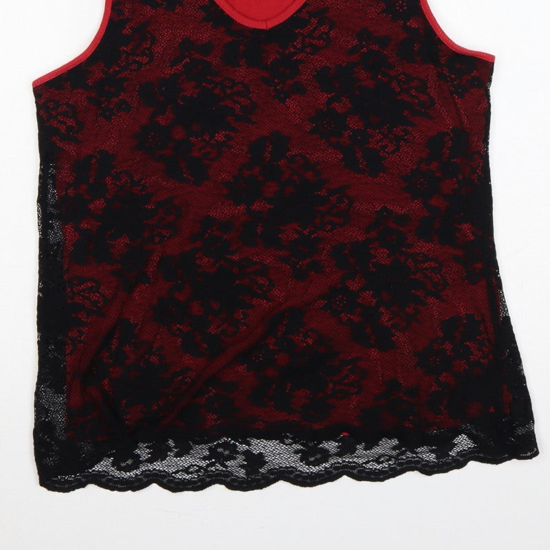 Berkertex Women Red Black Floral Lace Camisole Tank Top UK 18