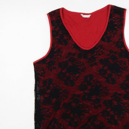 Berkertex Women Red Black Floral Lace Camisole Tank Top UK 18