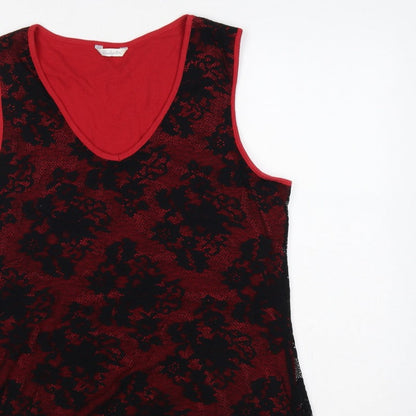 Berkertex Women Red Black Floral Lace Camisole Tank Top UK 18